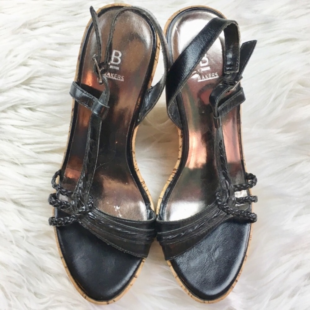 BAKERS LEATHER BLACK STRAP CORK WEDGE SANDAL WOMEN'S SZ 7 SUMMER